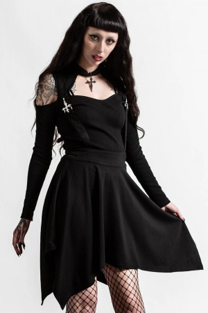 Killstar Aggie Suspender Skirt Černé | FWPZDK-851