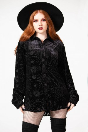Killstar Alchemight Burnout Button-Up Shirt Černé | WSKYJF-539