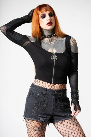 Killstar Alchemille Denim Shorts Černé | SAQKYV-698