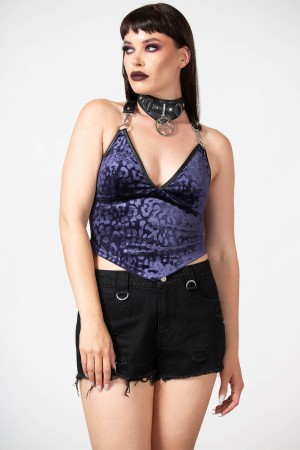 Killstar Alley Cat Halter Top [PLUM] Fialové | VIHPZT-024