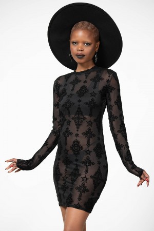 Killstar Alter Mesh Bodycon Šaty Černé | VDAYHQ-890