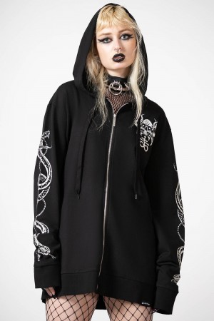 Killstar Anders Zip-Up Hoodie Černé | AZWBXG-587
