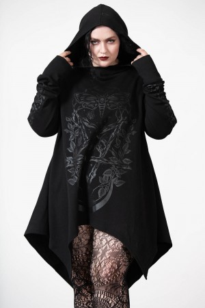 Killstar Apollo Longline Hoodie Černé | BITJAF-592