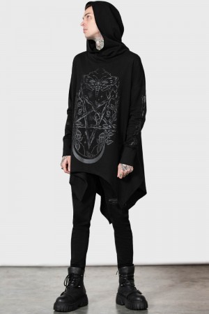 Killstar Apollo Longline Hoodie Černé | ZCGUAQ-407