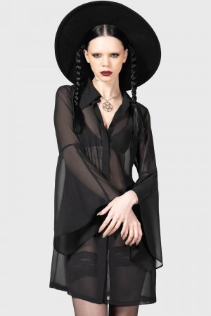 Killstar Arlene Shirt Šaty Černé | QOJSUV-614