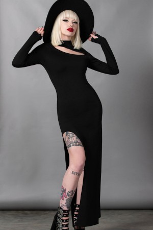 Killstar Astaroth Long Sleeve Šaty Černé | IYDPXW-134