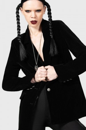 Killstar Astaroth Velvet Boyfriend Blazer Černé | TYKFMI-907