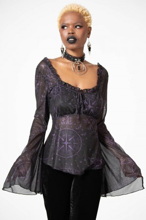 Killstar Astromancy Mesh Long Sleeve Top Černé | NAIHKQ-614