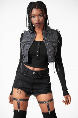 Killstar Azalia Denim Vest Černé | MPYISA-238