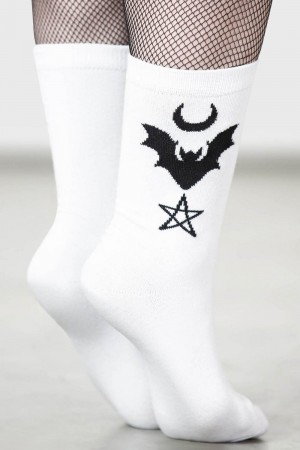 Killstar Bat Magic Socks [WHITE] Bílé | ZUABHM-235