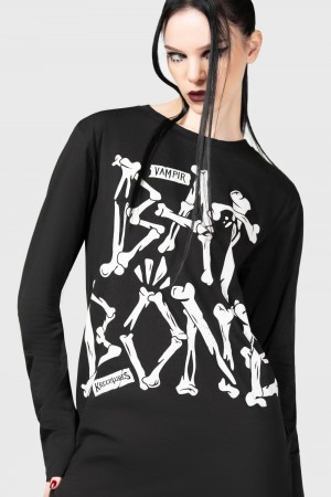 Killstar Batbone Long Sleeve Top Černé | ZCASXV-432