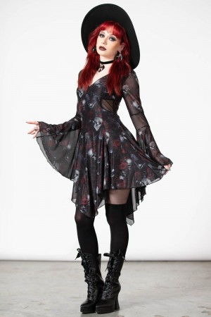 Killstar Bellflora Mesh Šaty Černé | YSMZPD-651