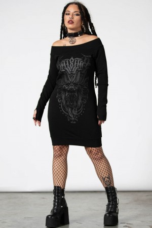 Killstar Bellow Bardot Svetrové Šaty Černé | BLAROP-697