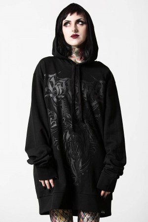 Killstar Bellow Longline Hoodie Černé | SYRZDH-342