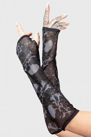 Killstar Big Top Fingerless Gloves Černé | PSOXHA-823