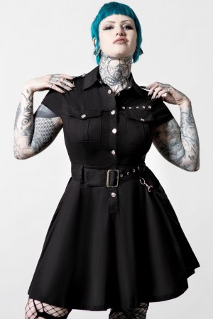 Killstar Billeted Shirt-Šaty Černé | ZVGEQF-541