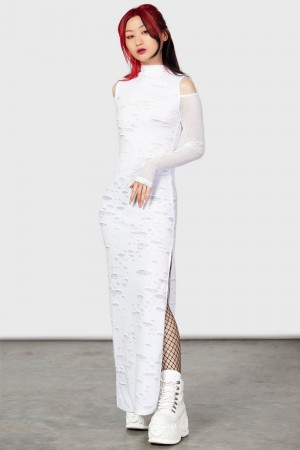 Killstar Biters Maxi Šaty [WHITE] Bílé | XUZFYC-365