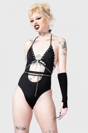 Killstar Black Hearted Swimsuit Černé | NISGYR-865
