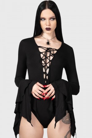 Killstar Black Roses Bodysuit Černé | BVKDFR-948