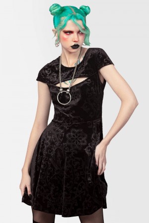 Killstar Blasphemia Keyhole Skater Šaty Černé | IRCJZD-496