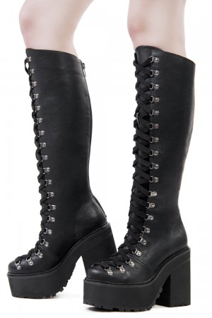 Killstar Bloodletting Knee-High Boots Černé | EPJCIU-791