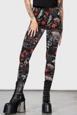 Killstar Carrie Leggings Černé Červené | QLTWXA-208