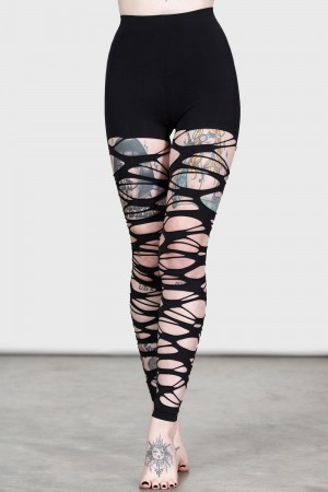 Killstar Carved Up Slashed Tights Černé | VSGHLC-614