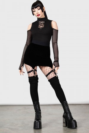 Killstar Cassandra Velvet Mini Skirt [B] Černé | FEGHRJ-104