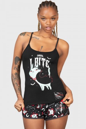 Killstar Cat Spat Cami Top Černé | ONCBQP-941
