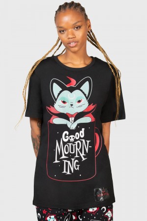 Killstar Catnap T-Shirt Černé | UTDCAM-740
