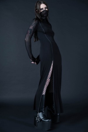 Killstar Chalcedony Maxi Šaty Černé | CQHXFP-508