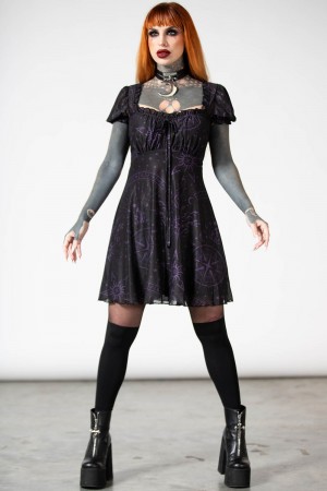 Killstar Conjura Mesh Babydoll Šaty Černé | ACJLNU-748