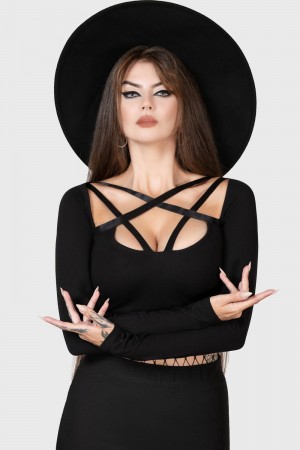 Killstar Cordelia Crop Top Černé | ILFQBX-619
