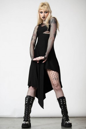 Killstar Corvia Asymmetric Šaty Černé | MWIZLR-137