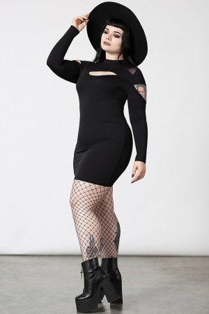 Killstar Cosmic Shift Long Sleeve Šaty Černé | CUETLY-451