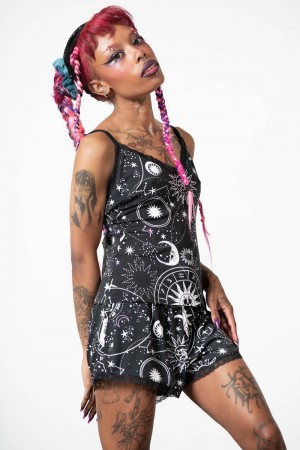 Killstar Cosmos Krajkové Cami Černé | DUOLKJ-972