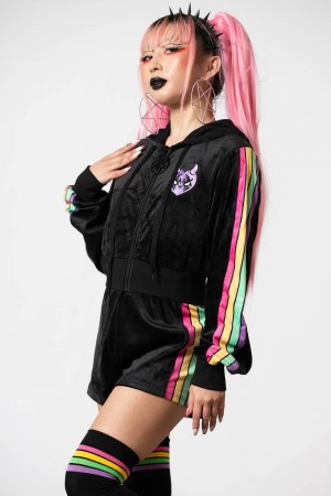 Killstar Coven Chill Velour Hoodie Černé | QJAREY-607