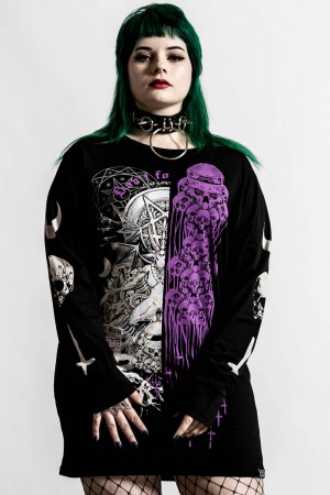 Killstar Cursed Split Long Sleeve Top Černé | KAYJTD-304