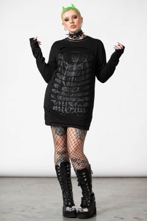 Killstar Cyrus Slashed Long Sleeve Top Černé | DPNCBV-063