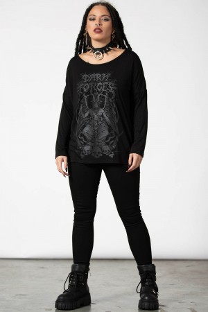 Killstar Dark Forces Boatneck Top Černé | BIZRXF-782