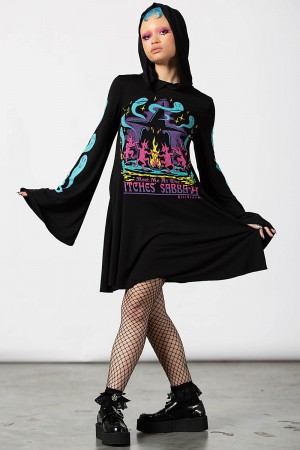 Killstar Dark Lady S Kapucí Šaty Černé | OXKFZE-439