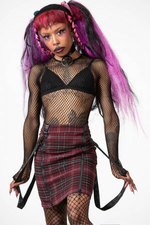 Killstar Daze Of Our Lives Mini Skirt [BLOOD TARTAN] Červené | ZCTXND-824