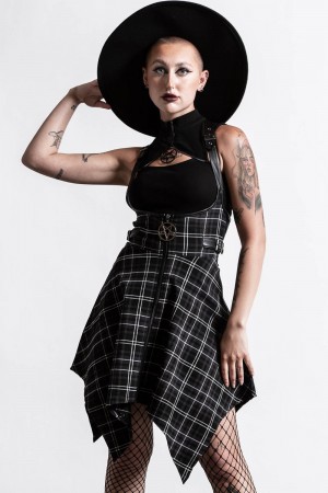 Killstar Dazed & Confused Suspender Skirt [ASH TARTAN] Šedé | HFRQCU-605