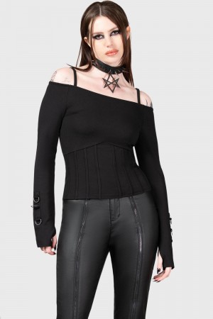 Killstar Desolate Cold Shoulder Top Černé | DBJVHN-843