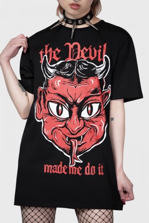 Killstar Devil Night T-Shirt Černé | YXJVZW-641