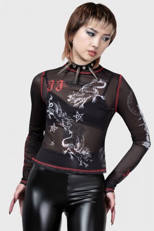 Killstar Devillment Mesh Long Sleeve Top Černé | HZPNQA-517
