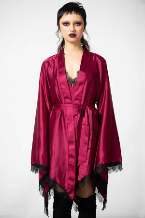 Killstar Devil's Lullaby Satin Robe [BLOOD] Červené | TXKFGJ-058