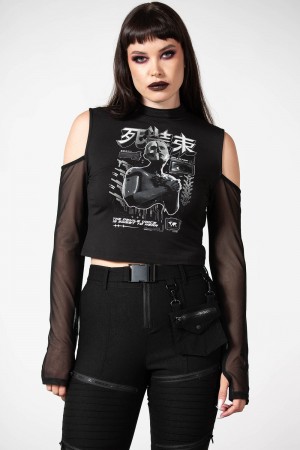 Killstar Devil's Voice Cold Shoulder Top Černé | YCSTLJ-201