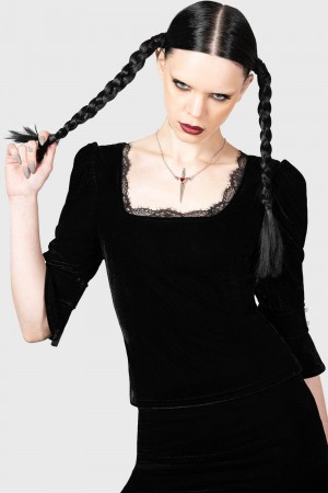 Killstar Dottie Dottie Velvet Top Černé | JXMPED-309