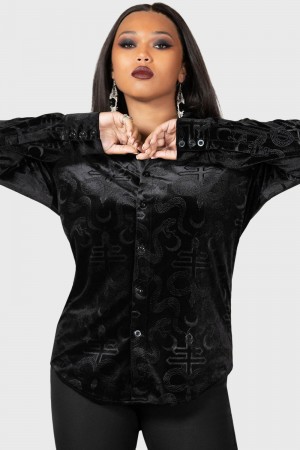 Killstar Draegen Shirt Černé | VCOTGS-531